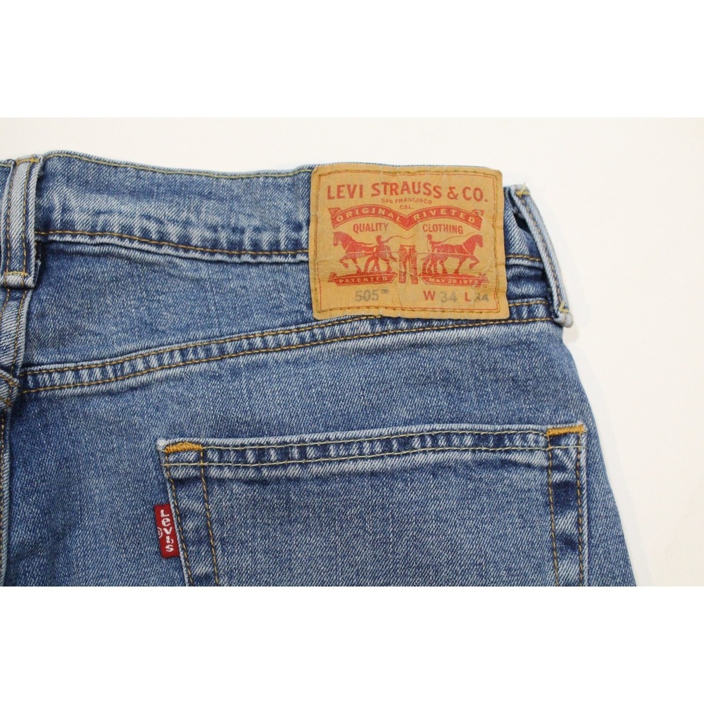 Levi Men's 505 Regular Fit Straight Leg Stretch Jeans 34x34 Light Wash - Picture 3 of 12